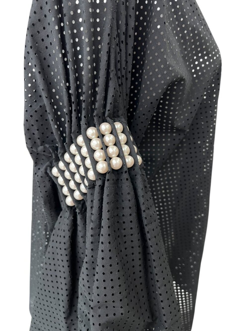 $1936 Junya Watanabe Black Perforated Faux Pearl Embellished Shirt size Medium - Picture 7 of 11
